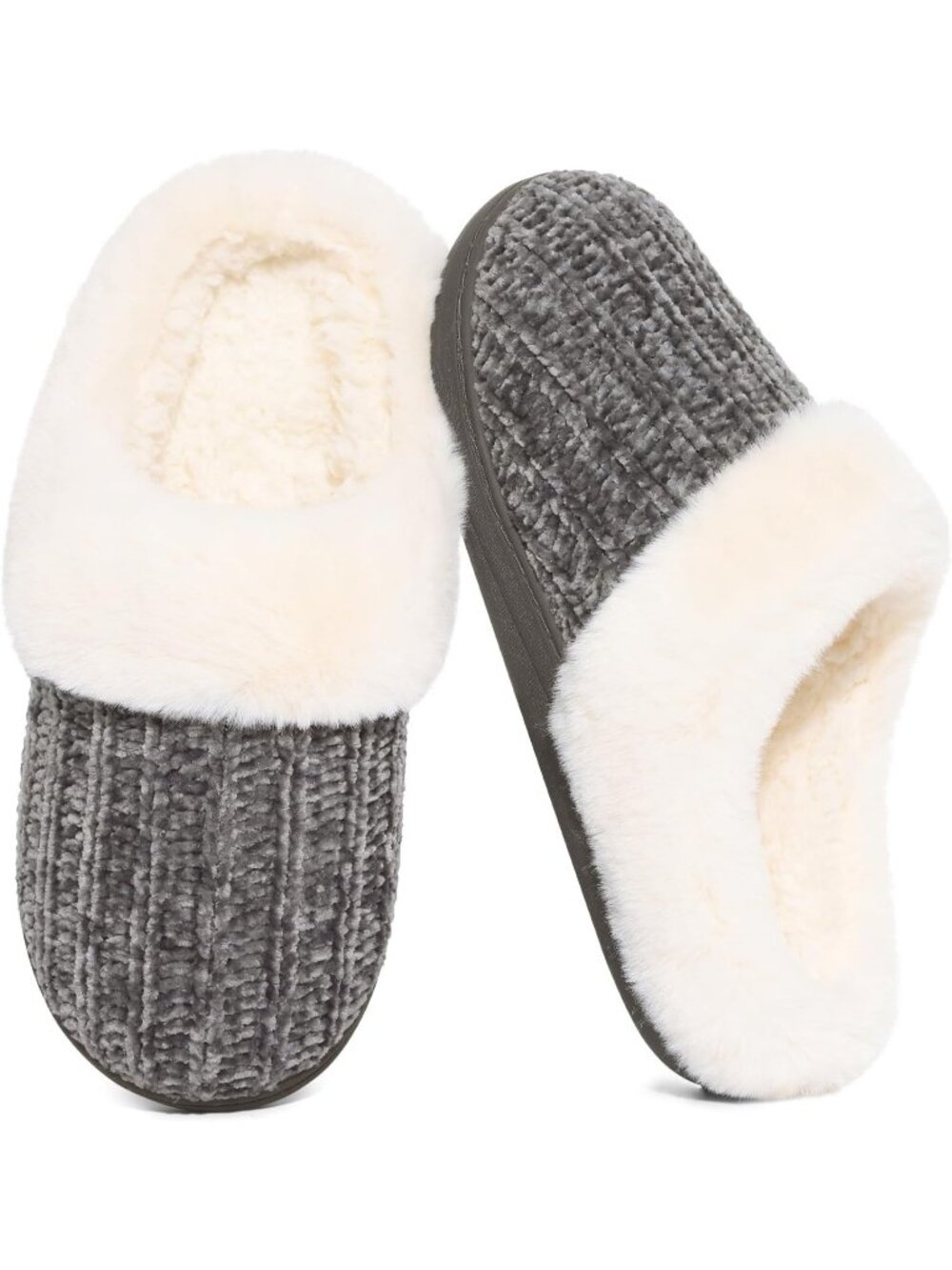 Women's Charcoal Grey Comfy Wool Like Lined Closed Toe Warm Knit Slipper Shoes